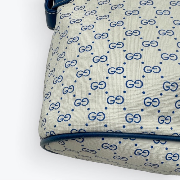 Auth Old Gucci Vintage Blue White Mini Supreme PVC Small Bucket Bag Cinch - Picture 11 of 16